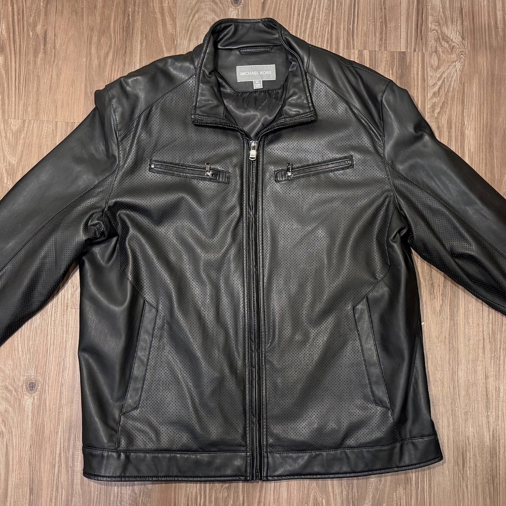 Authentic Michael Kors Black Faux Leather Jacket, XL